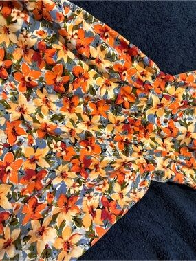 Girls Floral Orange and Cream One-Piece Romper